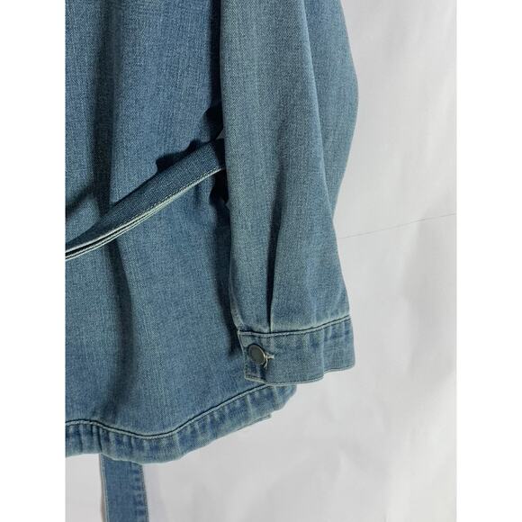 BLACK LABEL By C'EST TOI Women's Blue Denim Button-Up Belted Long Sleeve Top SZM - Picture 5 of 10